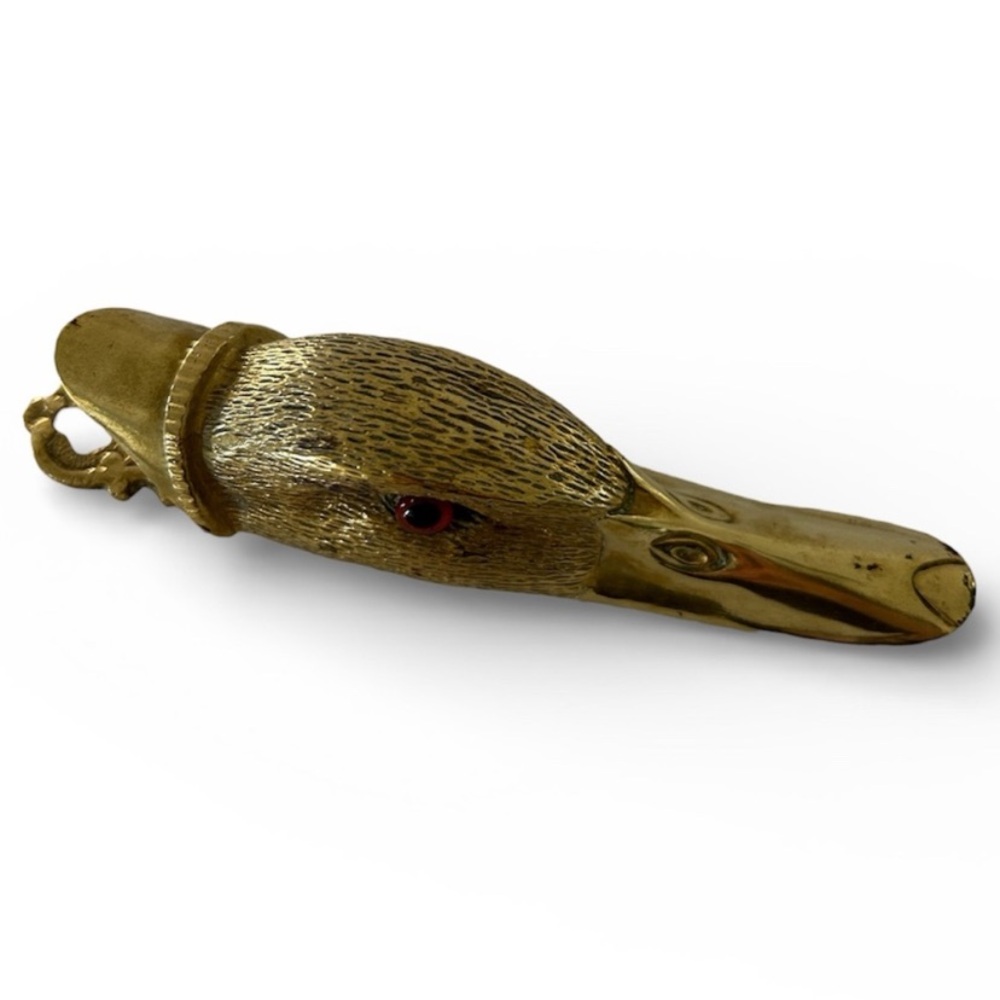 Antique Brass Figural Duck Paperweight Letter Holder Wall Mount - Picture 15 of 16